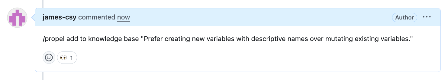 Screenshot: adding a rule to the Propel knowledge base.