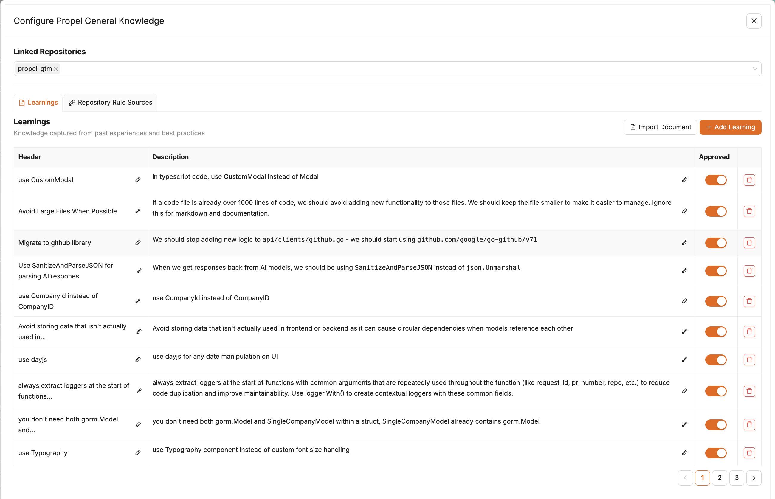 Screenshot: adding a rule to the Propel knowledge base.