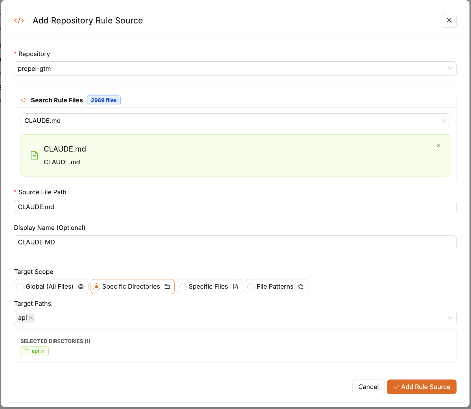 Screenshot: configuring rule application in the review process